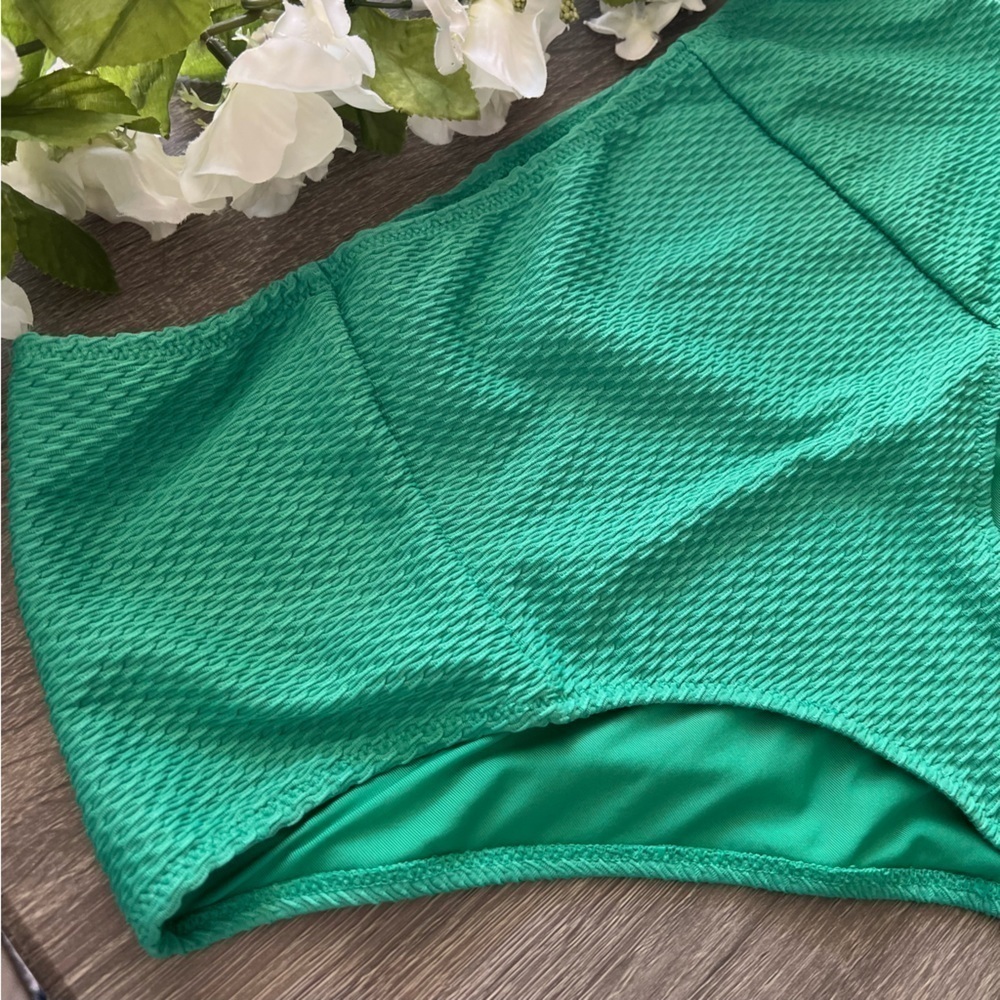 Aerie Green High Waisted Full Coverage Textured Bikini Swim Bottoms - Picture 3 of 6